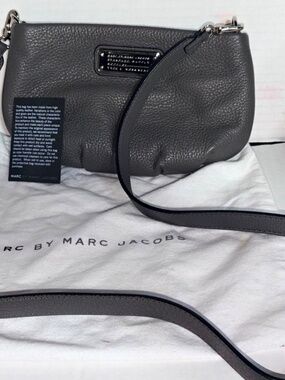 Marc by Marc Jacobs Gray Pebbled Crossbody Bag Silver Hardware Zip Dust Bag